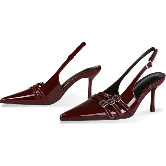 🆕Women Purpel Stiletto Heels Pointed Toe Slip On Pumps Closed Toe Heeled Sandal - Picture 5 of 7